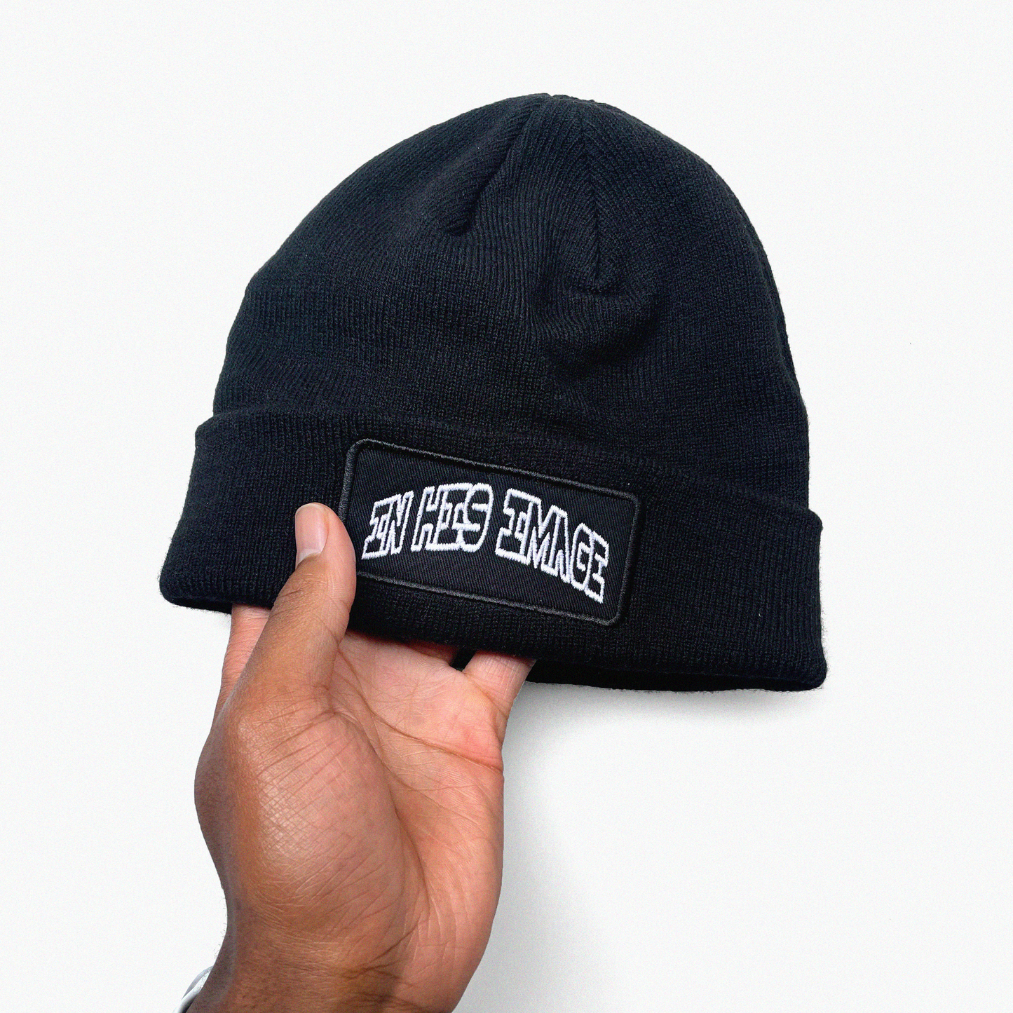 In His Image Black Letterman Beanie